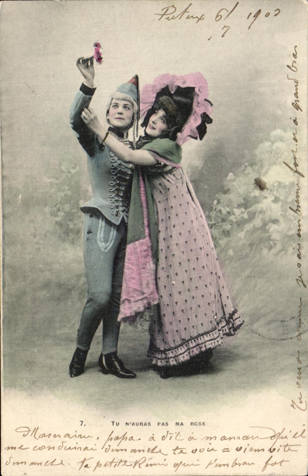 Escena teatral — Tu no tendrás mi rosa — Editor: Bregor Frères & R. Raux, París, n°7