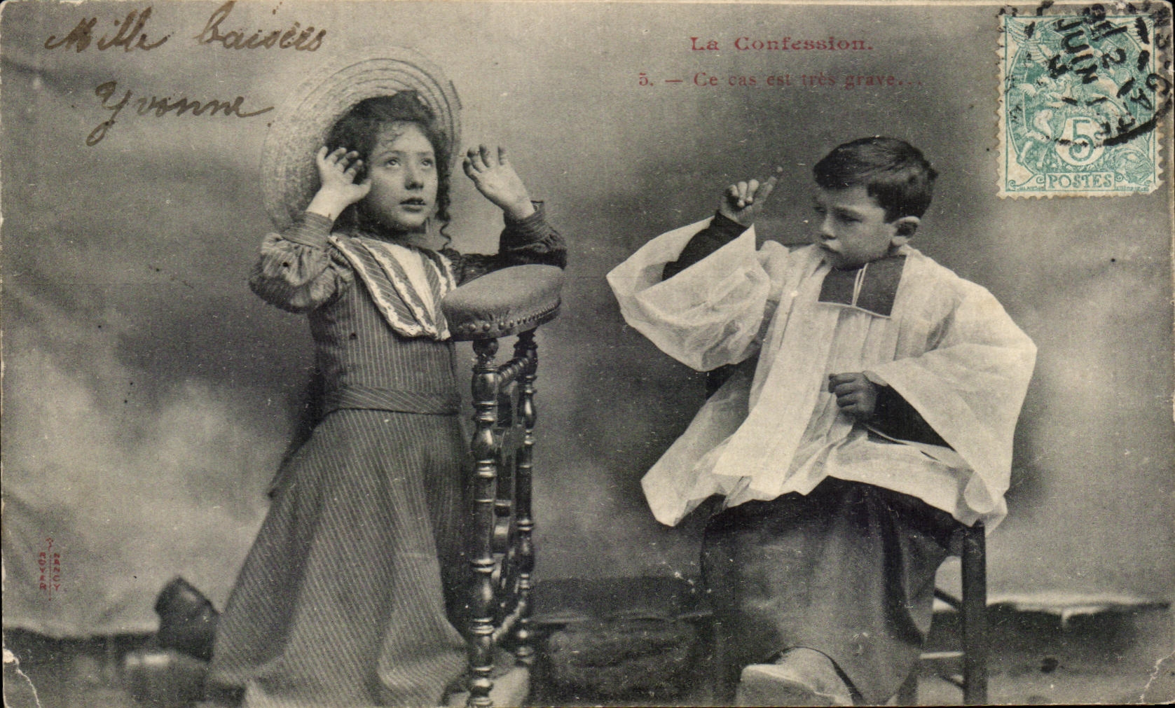 CPA Fantaisie Enfants la confession Religion Pretre 