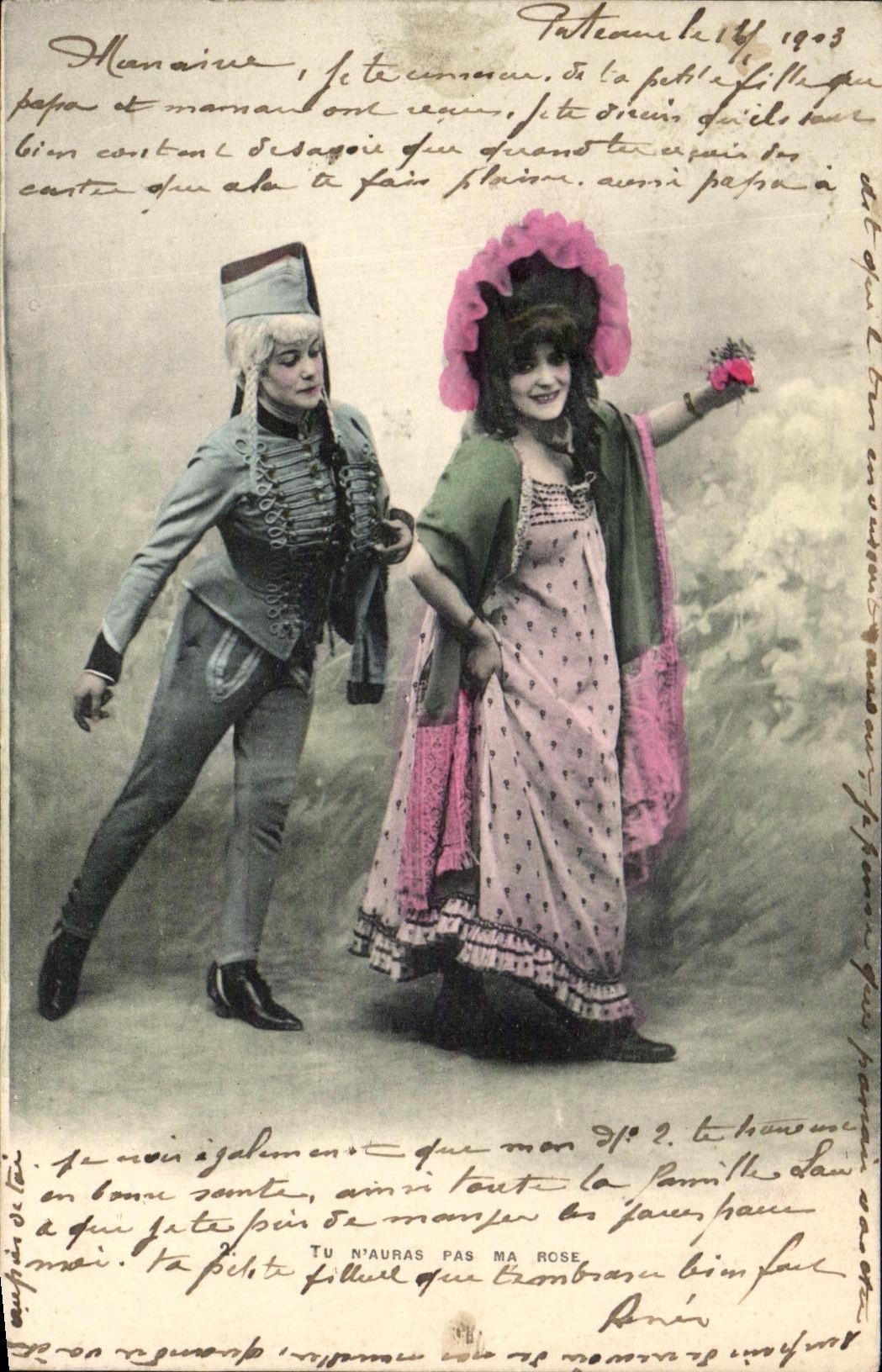 Deux personnages en costume de scène — Puteaux, 1903 — Éditeur non identifié