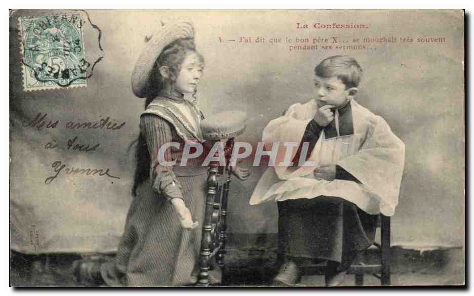 CPA Fantaisie Enfants la confession Pretre 