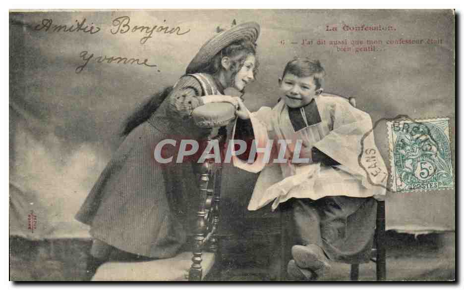 CPA Fantaisie Enfants La confession Religion Pretre