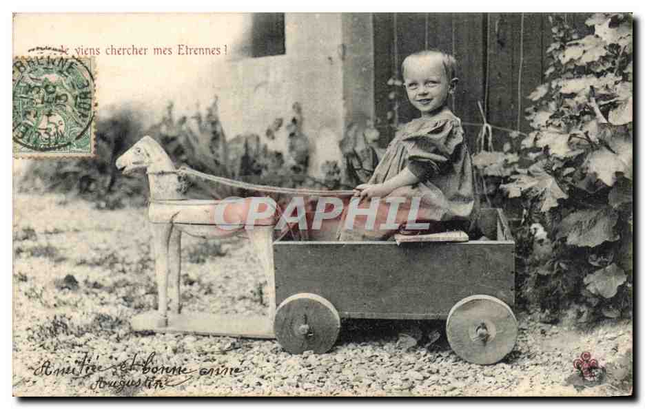CPA Fantaisie Enfant Voiture a cheval