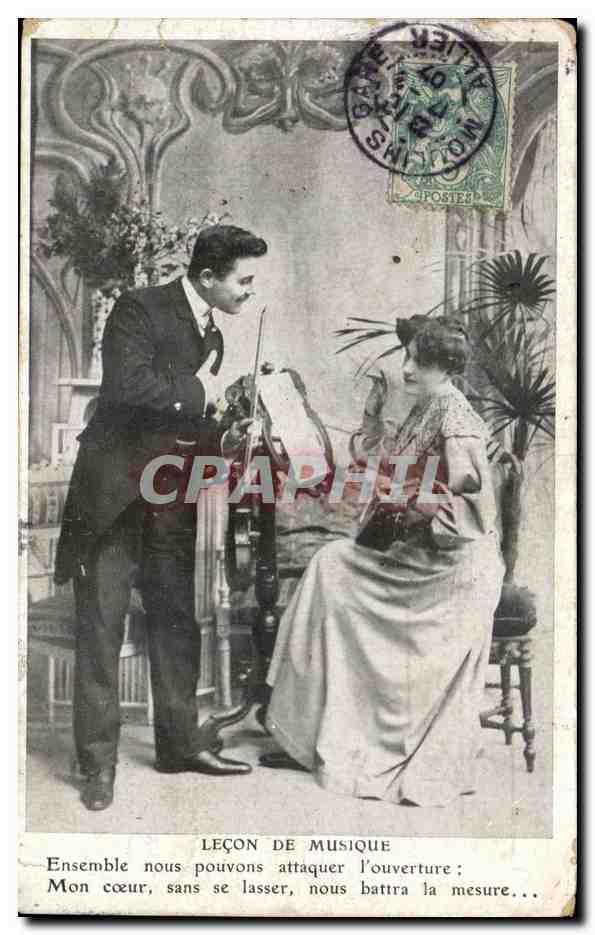 CPA Fantaisie Femme Lecon de musique Violon
