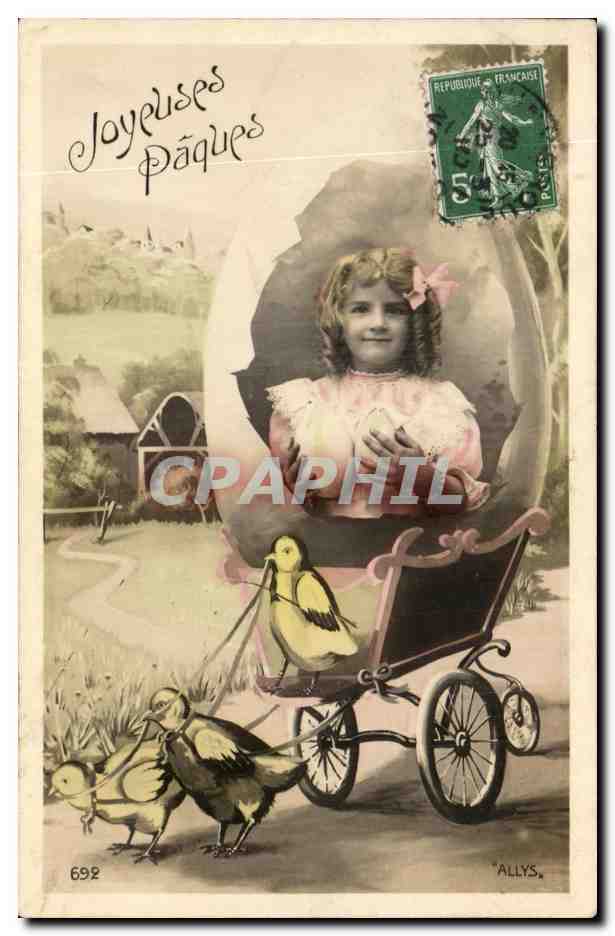 CPA Fantaisie Enfant Oeuf Poussette Paques