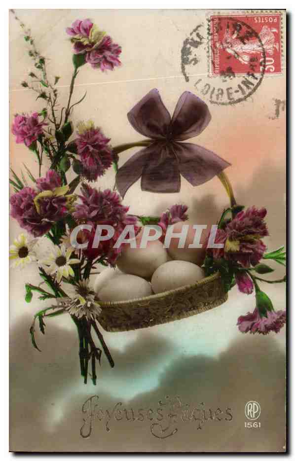 CPA Fantaisie Fleurs Paques oeufs