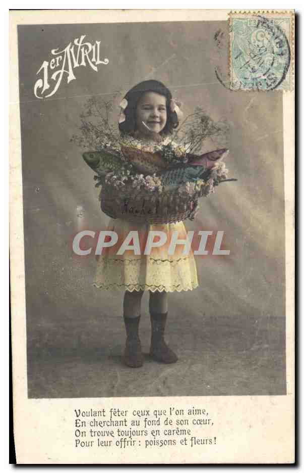 CPA Fantaisie Enfant Paques oeufs 1er avril