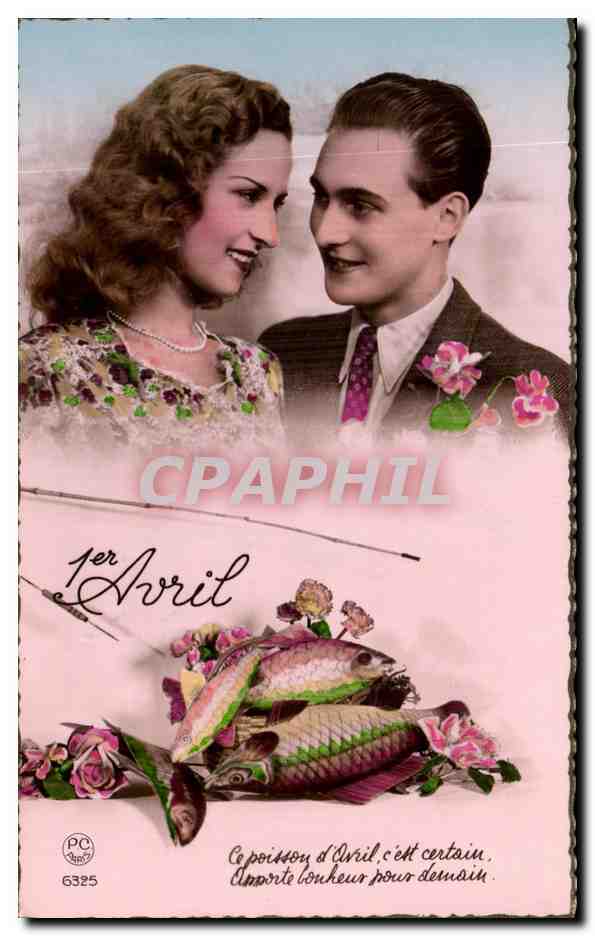 CPA Fantaisie Couple Poissons 1er avril 
