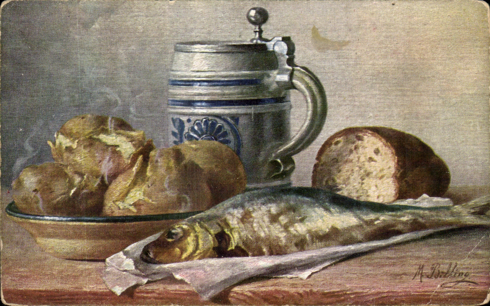 CPA Fantaisie Nature Morte Poisson 