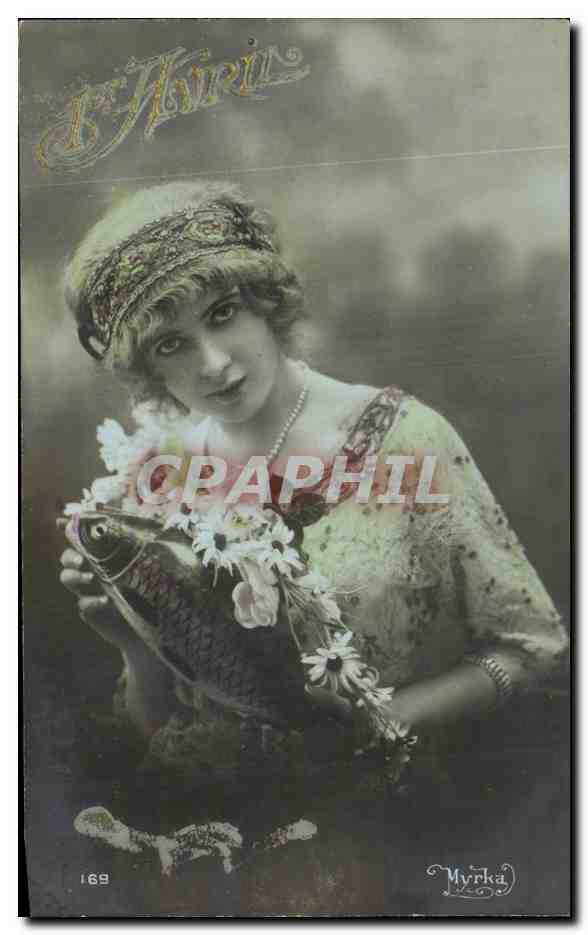 CPA Fantaisie Enfant Femme Paques oeufs 1er avril Poisson 