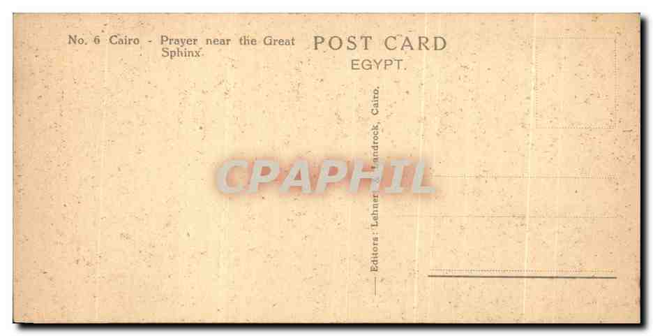 CPA Cairo Prayer near the Great Sphinx Egypte Chameau — Rückseite