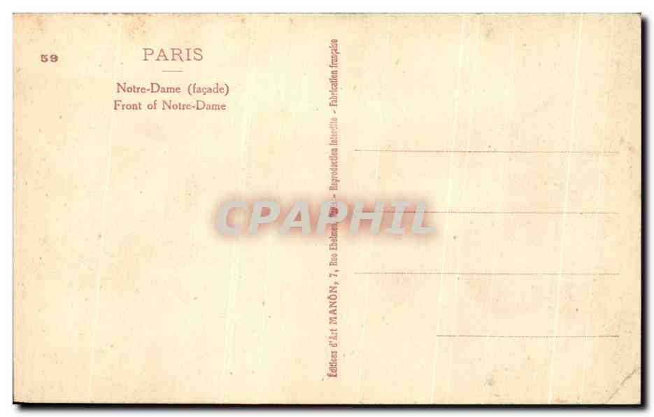 CPA Paris Notre Dame Front of Notre Dame — Verso