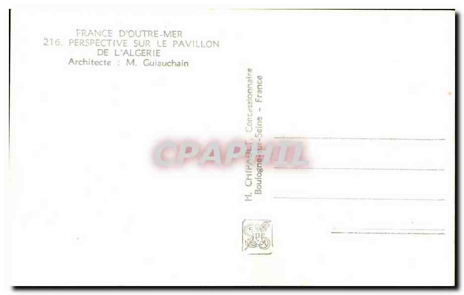 Pavillon de l'Algérie — Exposition Internationale Paris 1937 — H. CHIAPPA — Rückseite