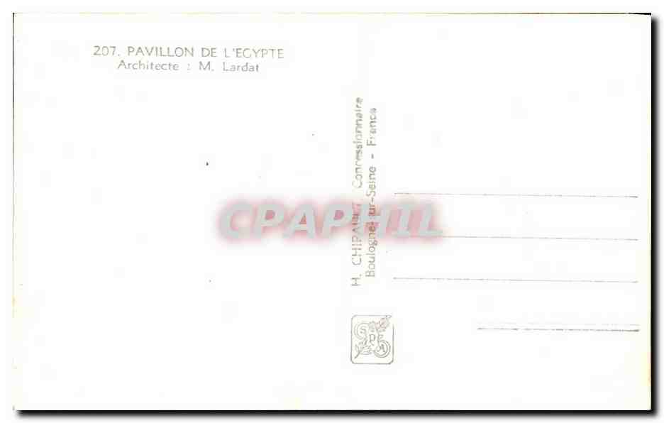 CPA Exposition Internationale Paris 1937 Pavillon De L'Egypte Architecte — Rückseite