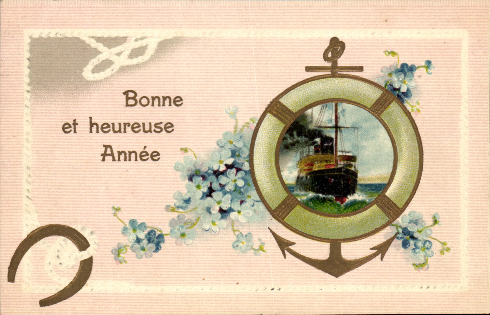 CPA Bonne et heureuse Annee Ancre Bateau Fer a cheval