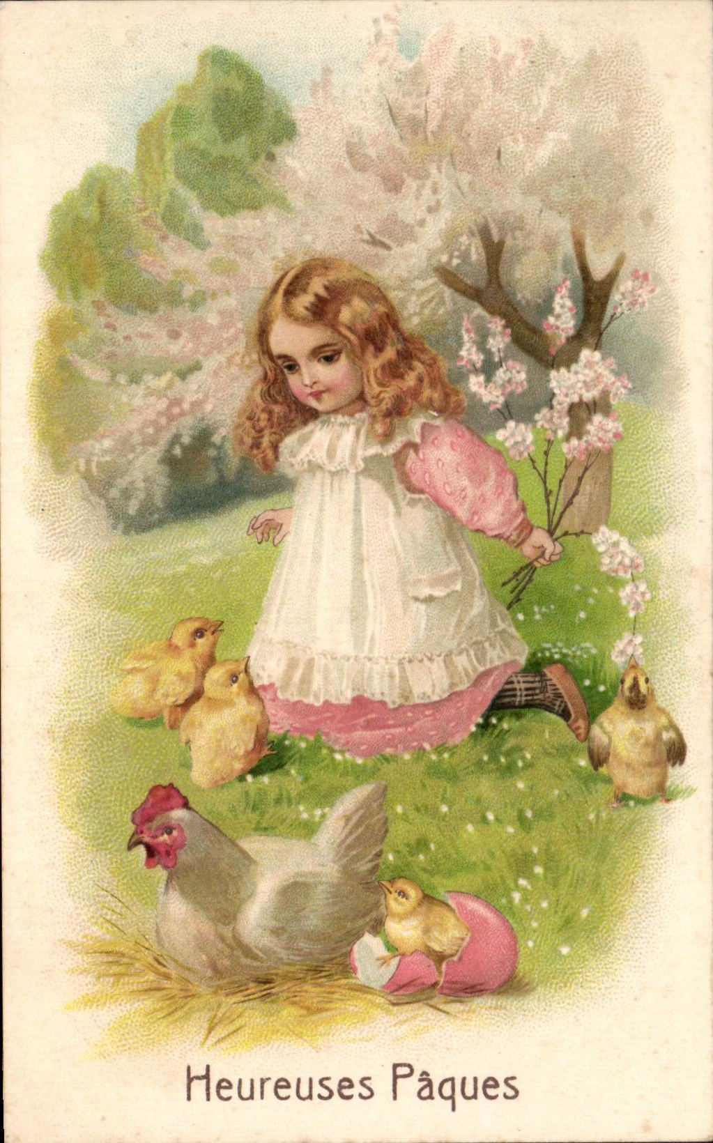 CPA Fantaisie Enfant Poules Heureuses Paques