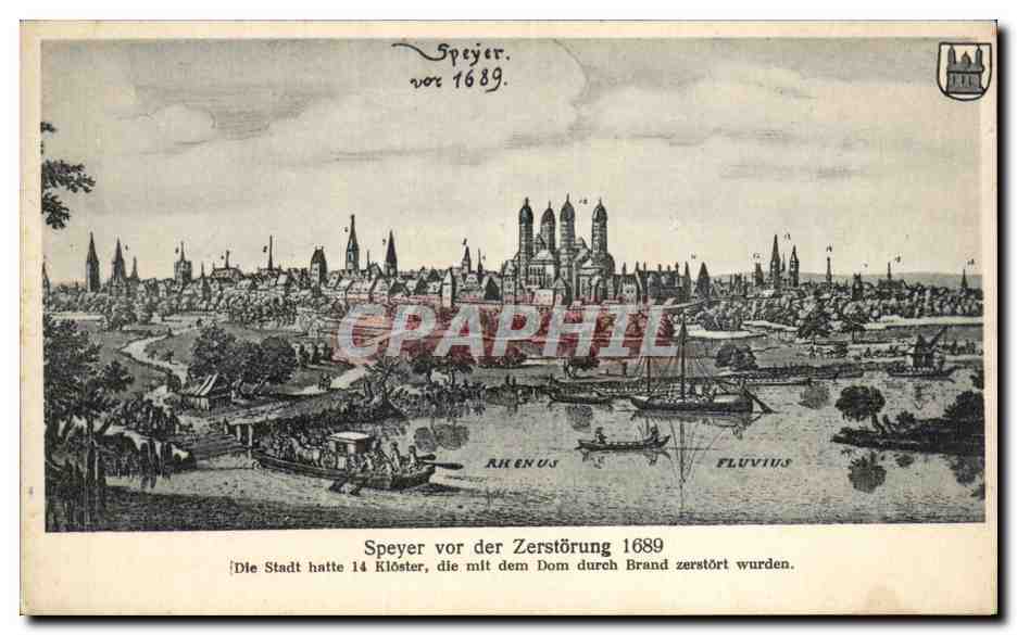 Speyer — vue de la ville avant la destruction de 1689 — Verlag Josef Baumgärtner, Speyer a. Rh.
