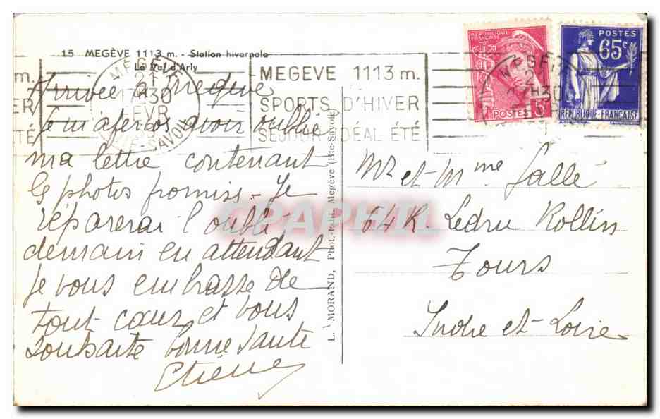 CPA Megeve Station hivernale  — Verso