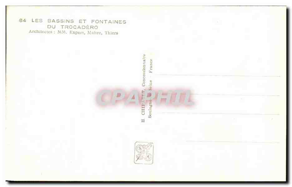 CPA Exposition Internationale Paris 1937 Bassins et fontaines du Trocadero — Verso