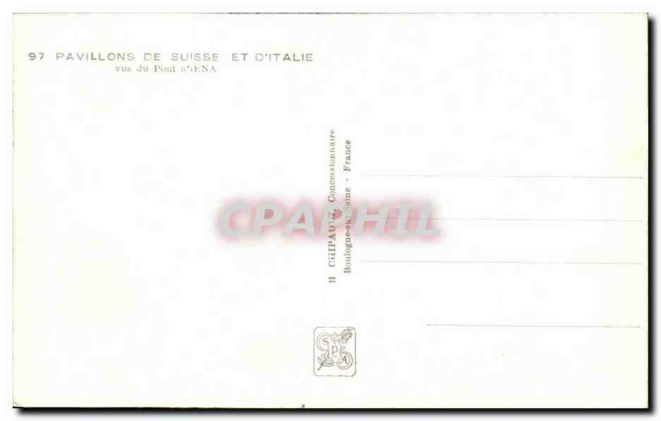CPA Exposition Internationale Paris 1937 Pavillons de Suisse et d'Italie — Rückseite