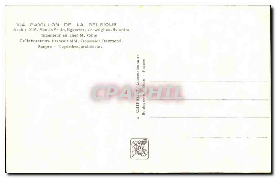 CPA Exposition Internationale Paris 1937 Pavillon de la Belgique Tour Eiffel — Verso