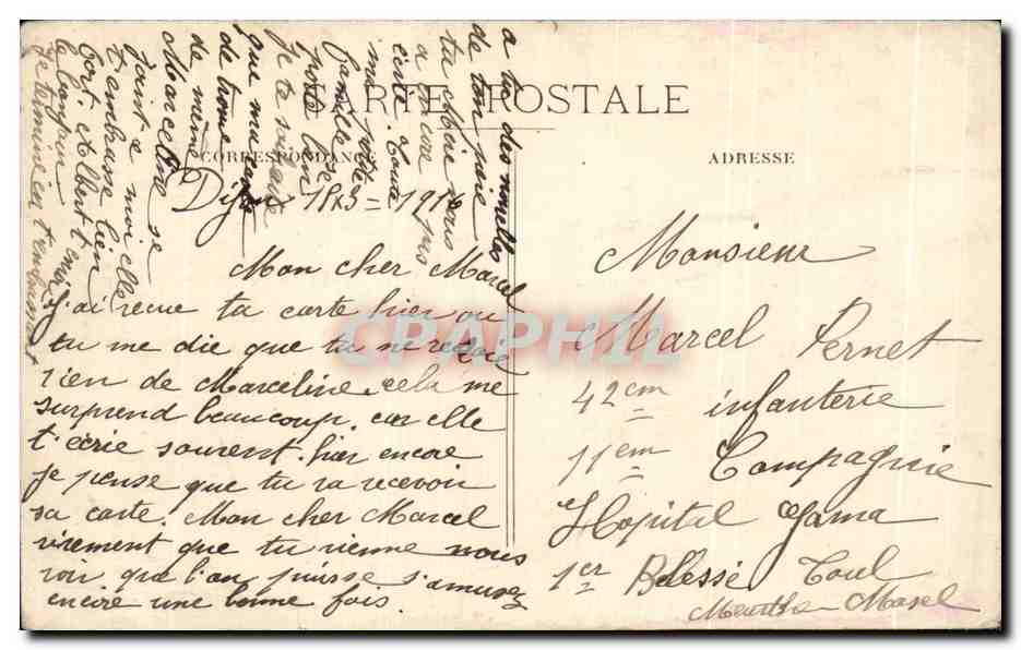 CPA Dijon Hotel de la Cloche — Verso