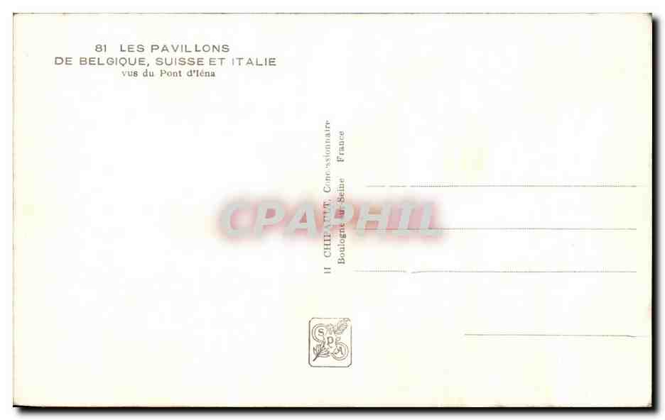 CPA Exposition internationale Paris 1937 Les Pavillons De Belgique Suisse Et Italie — Rückseite
