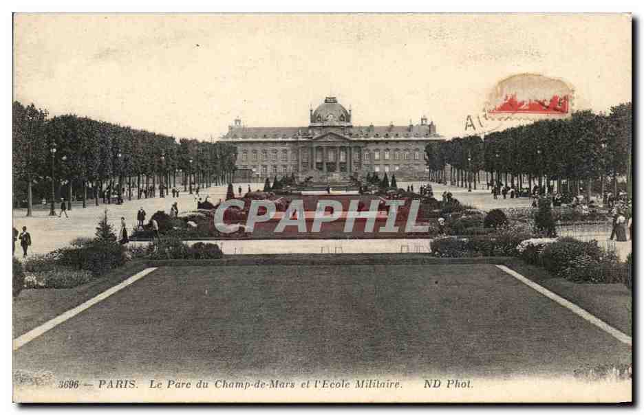 CPA Paris Le Parc du Champ de mars et l'Ecole Militaire