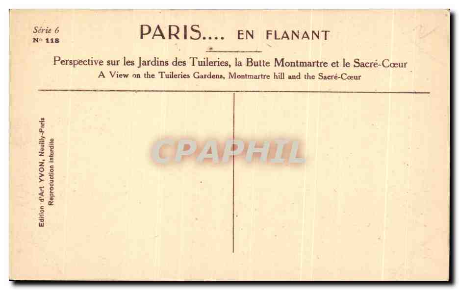 CPA Paris En Flanant Perspective sur les Jardins des Tuileries la Butte Montmartre Sacre Coeur Louvre — Rückseite