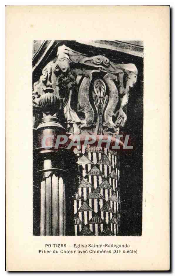 Poitiers — Église Sainte-Radegonde — Pilier du Chœur avec Chimères (XIIe siècle)