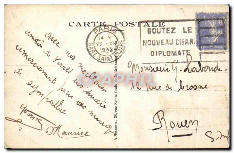 CPA Paris Le Trocadero Rhinoceros — Verso
