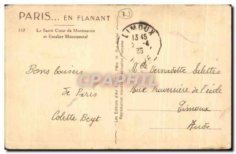 The Sacred Heart of Montmartre — Monumental Staircase — Éditions d'Art Yvon, n°117 — Back
