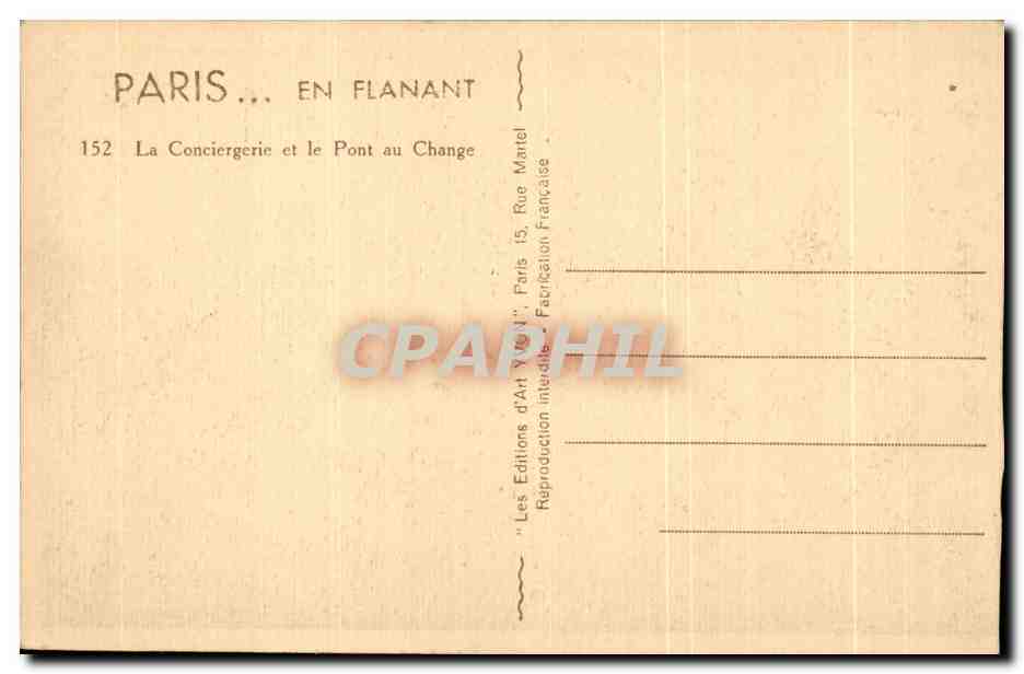 CPA Paris En Flanant La Conciergerie et le Pont du Change — Verso