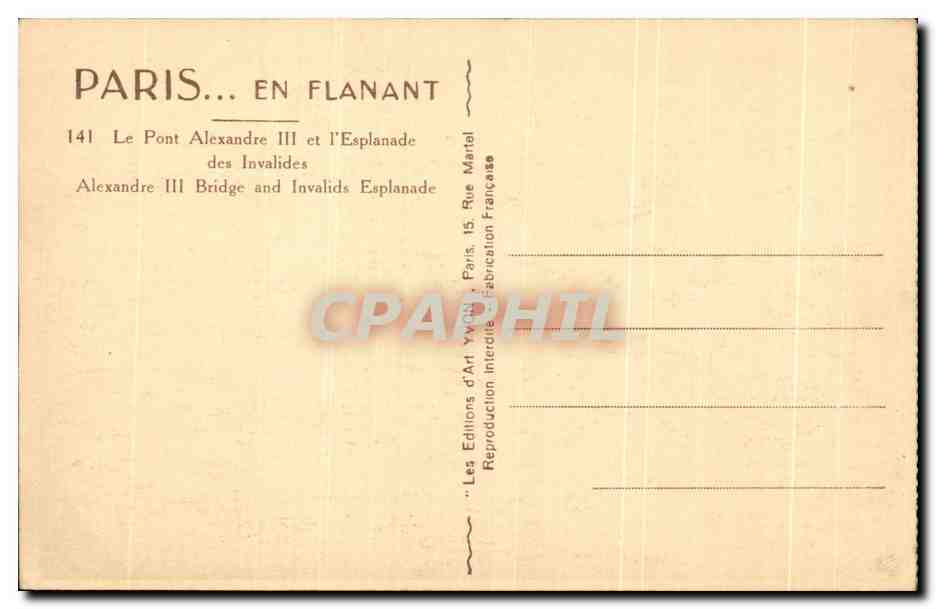 CPA Paris En Flanant Le Pont Alexandre III et I'Esplanade — Rückseite