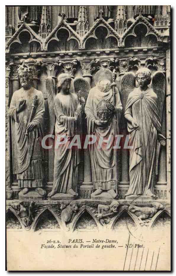 CPA Paris Notre Dame Facade Statues Du Portail De Gauche