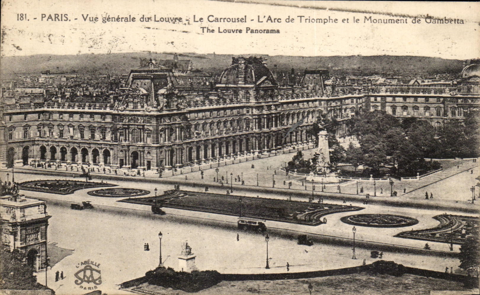 CPA Paris Vue Generale Du Louvre Le Carrousel L'Arc De Triomphe Et Le Monument De Gambetta