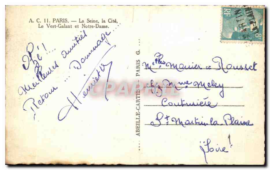 CPA Paris La Seine La Cite Le Vert Galant Et Notre Dame — Verso