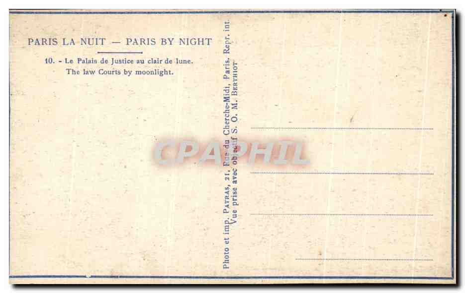 CPA Paris La Nuit Paris Le Palais de Justice au Clair de lune  — Rückseite