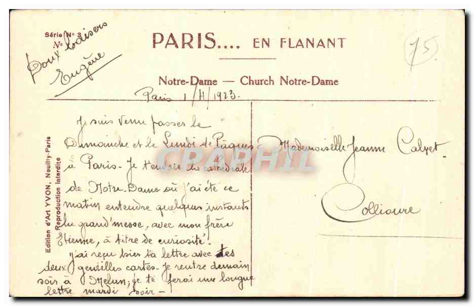 Notre-Dame de Paris — Church Notre-Dame — Édition d'Art YVON, Série N°3 — Verso