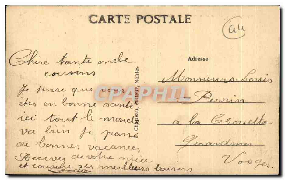 CPA Nantes Le Monument de Villenbois Mareuil et le Palais de la Bourse — Verso