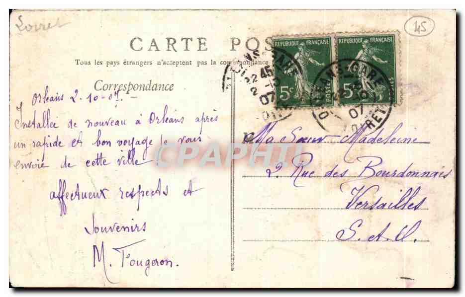 CPA Orleans Chapelle De l'Hospice — Verso