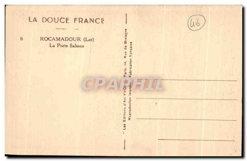 Rocamadour (Lot) — La Porte Salmon — Les Éditions d'Art YVOIN, Paris — Reverso
