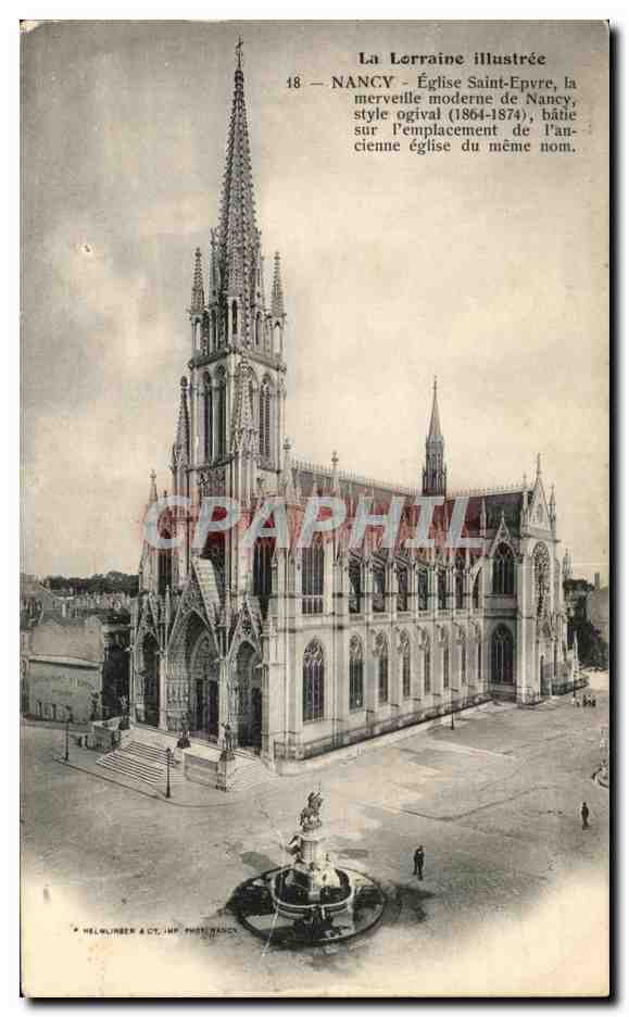 NANCY — Église Saint-Épvre, style ogival (1864-1874), bâtie sur l'ancien emplacement de l'ancienne église du même nom — Hélouber & Cie, Imp. Phot. Nancy