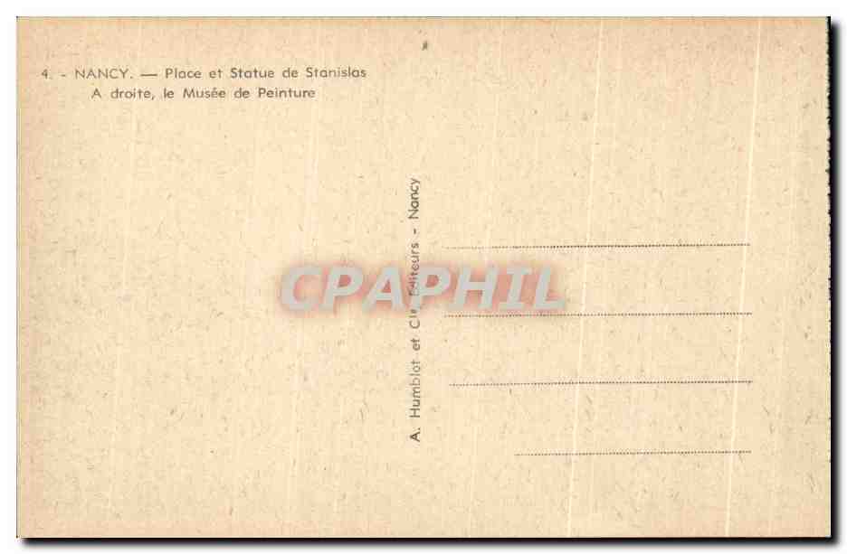CPA Nancy Place Et Statue De Stanislas A Droite Le Musee De Peinture — Verso