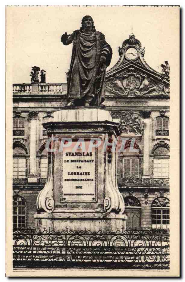 CPA Nancy statue De Stanislas Fronton De l'Hotel De Ville