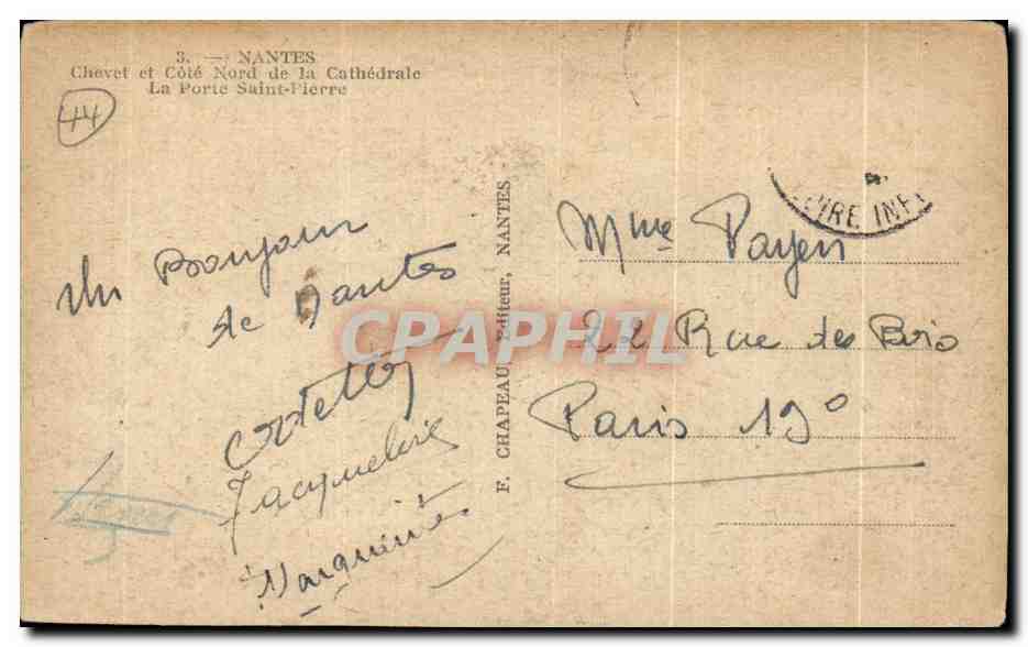 CPA Nantes Chevet et Cote Nord de la Cathedrale la Porte Saint Pierre — Verso