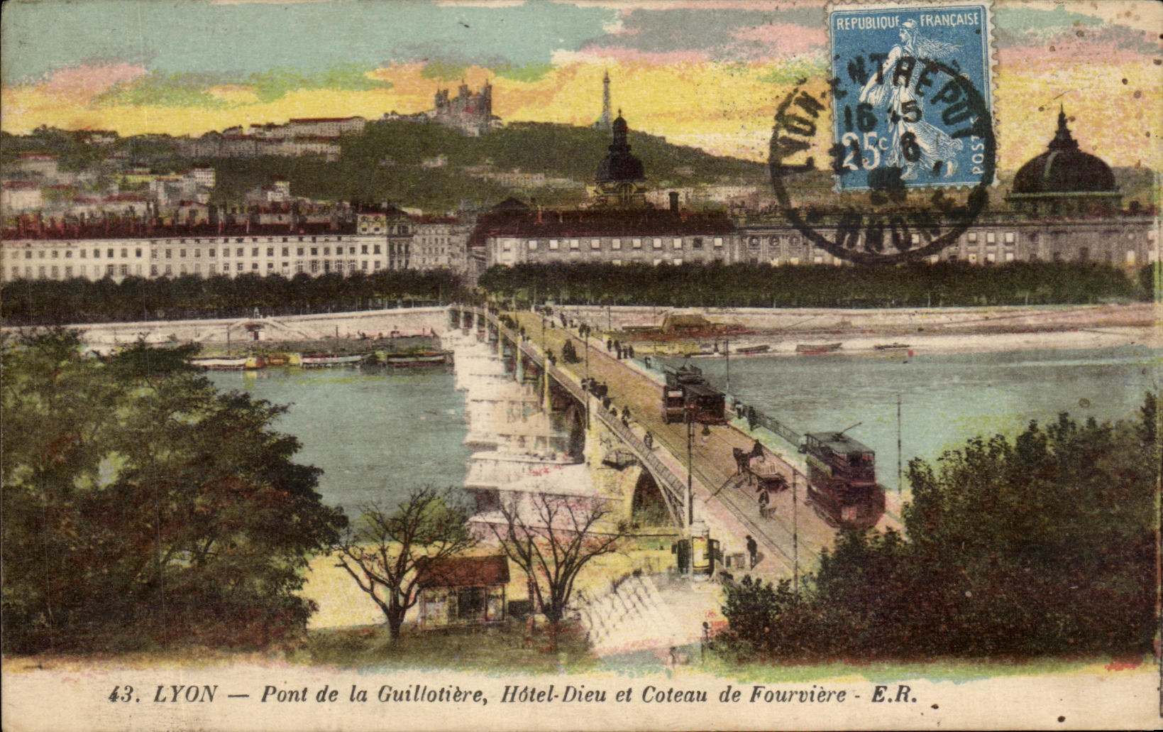LYON — Pont de Guillotière, Hôtel-Dieu et Coteau de Fourvière — E.R.