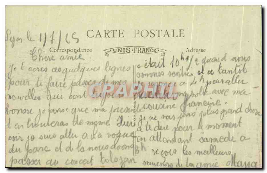 CPA Lyon Le Pont Wilson inaugure le 14 Juillet 1918 — Verso