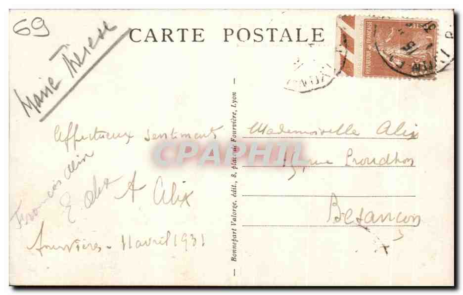 CPA Lyon Abside de la Basilique de Fourviere Edifiee de en Reconnaissance — Verso