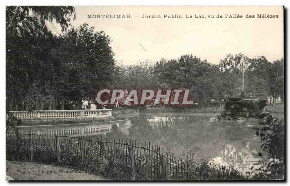 Montélimar — Jardin Public. Le Lac, vu de l'Allée des Mélèzes — Papeterie Chupatis, Montélimar
