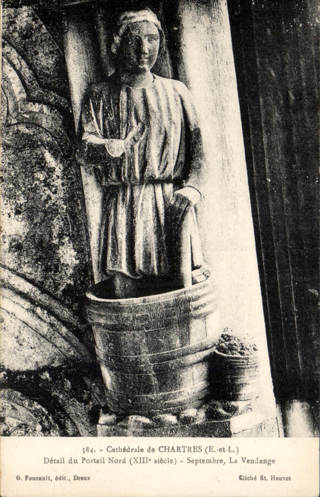 Cathédrale de Chartres (E.-et-L.) — Détail du Portail Nord (XIIIe siècle) — La Vendange — G. Fonceault, édit., Dreux